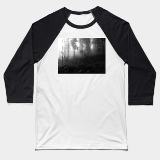 Black and white misty photo of a forest Baseball T-Shirt